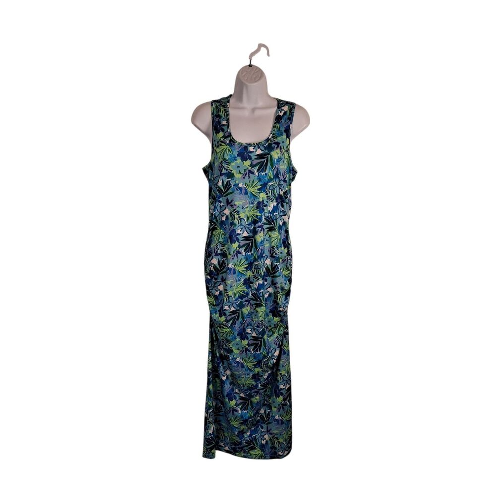 Banana Boat Women's Maxi Dress Size L Tropical Cruise Vacation UPF 50+ Ruched